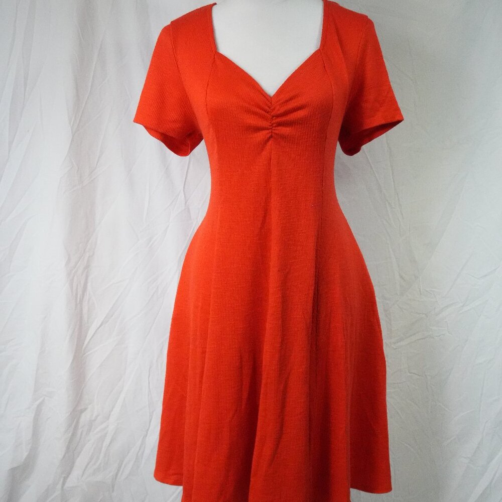 Ribbed Retro Vibe Orange Torrid Size 1 Short Sleeve Dress with Pockets
